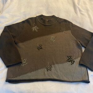 Green/ Brown Leaf Pattern Grandpa Sweater